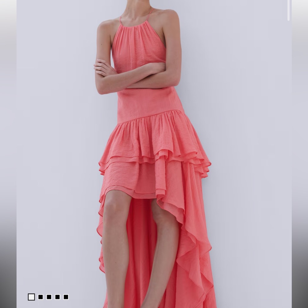 H&M TIERED HIGH-LOW DRESS IN RASPBERRY RED